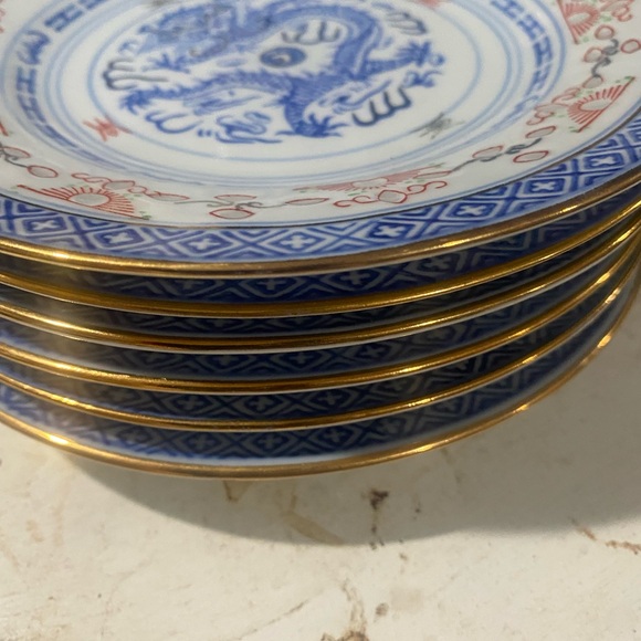 Blue and White Dragon Porcelain Plates set of 6 7” - Picture 5 of 5